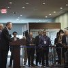 联合国秘书长潘基文在纽约联合国总部向媒体发表讲话   联合国图片/Mark Garten
