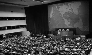 A wide view of the 82nd plenary meeting of second regular session of United Nations General Assembly, 17 September 1947.