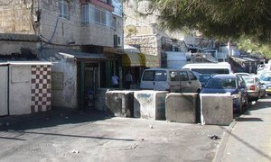 In At Tur, near Al Maqassad hospital in East Jerusalem, one of several roadblocks, placed by Israeli forces in October 2015 in Palestinian neighbourhoods, as the wave of violence across the occupied Palestinian territory and Israel continued.