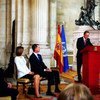 潘基文秘书长在西班牙首都马德里举行的庆祝西班牙加入联合国60周年仪式上发表讲话。联合国秘书长发言人办图片