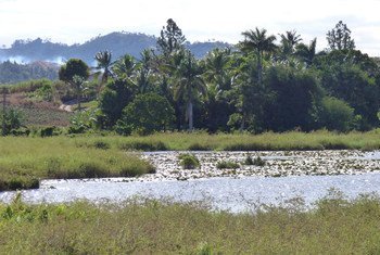 El lago Ba, en Fiji, se evaporó durante la sequía provocada por el episodio de El Niño en 1997-98. Foto de archivo: OCHA/Danielle Parry