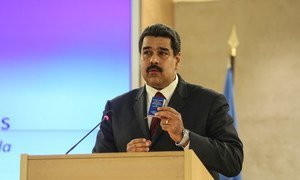 President of Venezuela, Nicolás Maduro Moros, addresses the Human Right Council special meeting in Geneva.