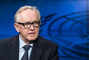 Martti Ahtisaari, former President of Finland and Nobel Peace Laureate, during an interview with the UN News and Media Division's news outlets in October 2015.