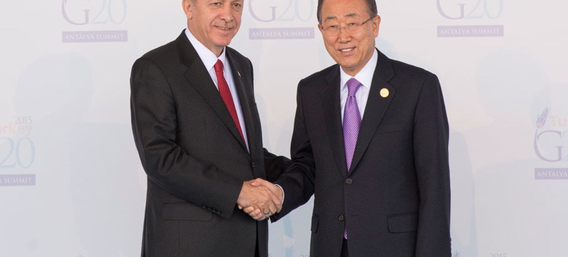 Secretary-General Ban Ki-moon at the official welcoming event of the G20 Summit by H.E. Mr. Recep Tayyip Erdoan, President of Turkey. 15 November 2015.