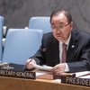 潘基文秘书长在安理会有关维持国际和平与安全会议上发表讲话。联合国/Cia Pak