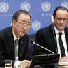 El Secretario General de la ONU, Ban Ki-moon (izq.) y Francois Hollande, presidente de Francia. Foto de archivo de la ONU/Evan Schneider