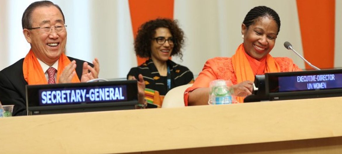 Secretary-General Ban Ki-moon (left) and UN Women Executive Director Phumzile Mlambo-Ngcuka at the Official Commemoration of the International Day for the Elimination of Violence against Women at the UN Headquarters in New York.