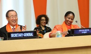 Secretary-General Ban Ki-moon (left) and UN Women Executive Director Phumzile Mlambo-Ngcuka at the Official Commemoration of the International Day for the Elimination of Violence against Women at the UN Headquarters in New York.