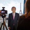 El Secretario General de la ONU, Ban Ki-moon, en una entrevista con Radio ONU de cara a la inauguración de la COP21 en París. Foto: ONU/Rick Bajornas
