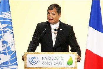 El presidente de Ecuador, Rafael Correa, en la COP21. Foto: Captura de video de la página web COP21