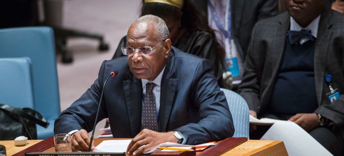 Le Représentant spécial du Secrétaire général pour l’Afrique centrale, Abdoulaye Bathily, au Conseil de sécurité de l'ONU en décembre 2015. Photo : ONU/Amanda Voisard