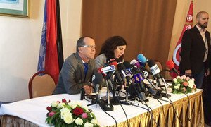 Special Representative Martin Kobler briefs the press after a two-day meeting of the Libyan Political Dialogue in Tunis, Tunisia.