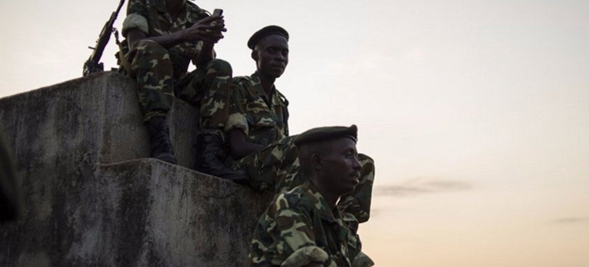 Soldiers from the Burundian armed forces in the Musaga neighbourhood of the capital Bujumbura.
