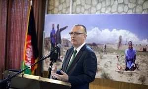 Under-Secretary-General for Political Affairs Jeffrey Feltman addresses a town hall meeting in Kabul, Afghanistan.