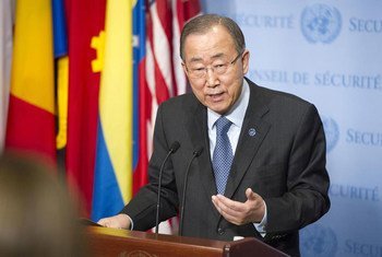 Secretary-General Ban Ki-moon speaks with the press at UN Headquarters on his return from the climate change conference in Paris  known as COP21.