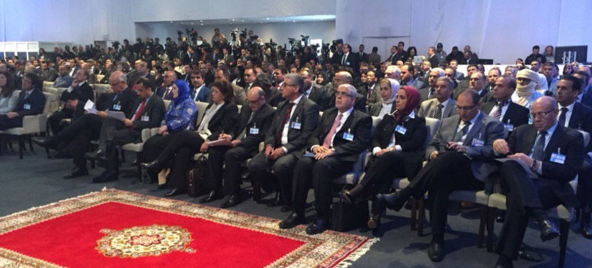 Participants at the signing of a UN-brokered Libyan Political Agreement in Skhirat, Morocco.