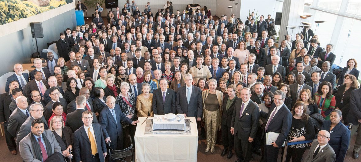 Secretary-General Ban Ki-moon and General Assembly President Mogens Lykketoft  joined delegates in celebration of the 70th anniversary of the first meeting of the Assembly.