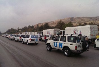 A humanitarian convoy on its way to the besieged Syrian town of Madaya.