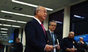 International Atomic Energy Agency (IAEA) Director General Yukiya Amano briefs the press following release of his report on 16 January 2016, confirming that Iran has completed necessary preparatory steps to start the implementation of a plan of action aiming to resolve the nuclear issue.