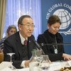 2016年1月20日潘基文秘书长在达沃斯出席全球契约举办的活动。联合国图片/Rick Bajornas