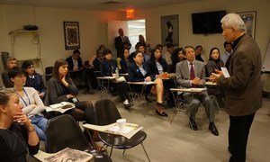 On 18 December 2015, Yasuaki Yamashita, an atomic bomb survivor (hibakusha) from Nagasaki who now lives in Mexico, met with UN Tour Guides and interns in New York to share his testimony of the horrors he experienced 70 years ago.