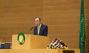 UN Secretary-General Ban Ki-moon addresses the 26th African Union Summit in Addis Ababa, Ethiopia, January 2016