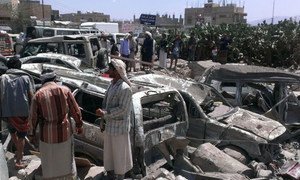 The aftermath of a bombing by the Saudi-led coalition in Yemen.
