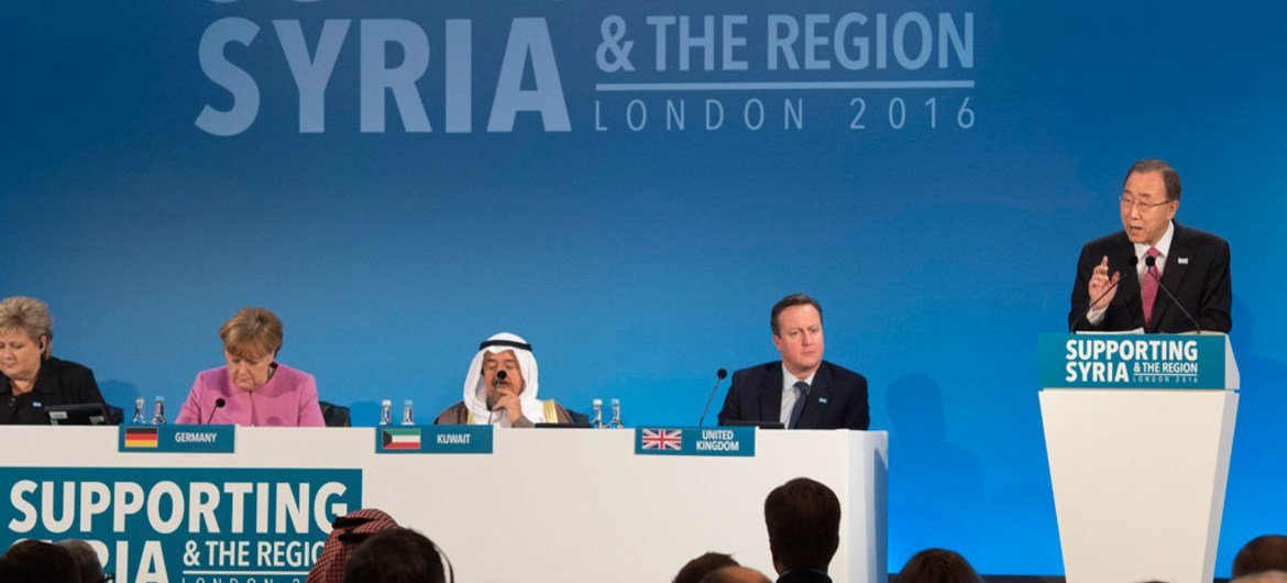 الأمين العام يلقي كلمته الافتتاحية أمام مؤتمر لندن لدعم سوريا. الصورة: الأمم المتحدة-إسكندر ديبيبي
