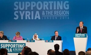 Le Secrétaire général Ban Ki-moon à la Conférence sur la Syrie à Londres. Photo ONU/Eskinder Debebe