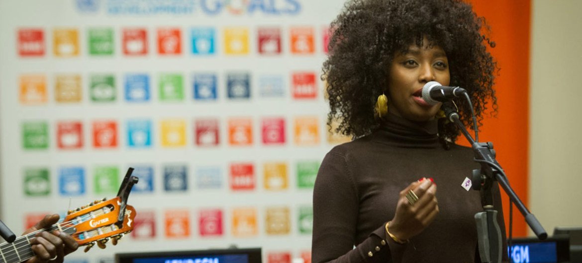 Malian singer Inna Modja performs during a special event, Mobilizing to Achieve the Global Goals through the Elimination of Female Genital Mutilation (FGM) by 2030. Having been subjected to FGM as a small girl, Ms. Modja advocates for the rights of women and girls.
