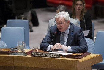 负责人道主义事务的副秘书长奥布莱恩在安理会就叙利亚问题发表讲话。联合国图片/Manuel Elias