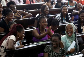Students laugh during a class lecture at the University of Ghana in Accra. World Bank/Dominic Chavez