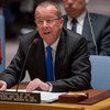 秘书长利比亚问题特别代表科布勒向安理会汇报利比亚局势。联合国/Rick Bajornas