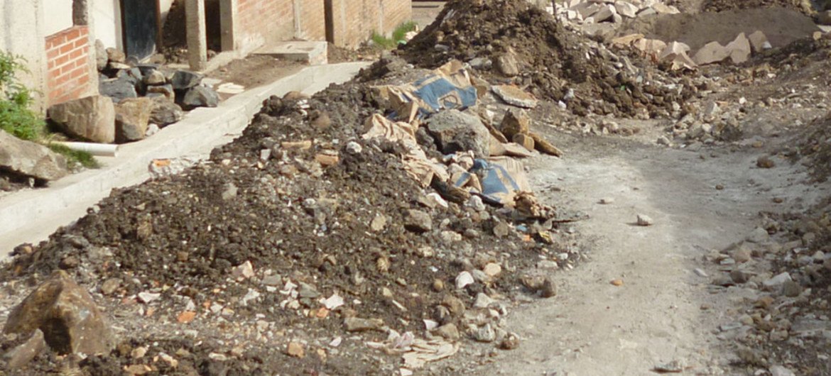 A drainage system under construction in a housing development in Tegucigalpa, Honduras.
