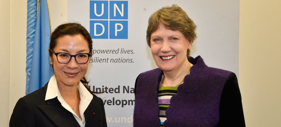 UNDP Administrator Helen Clark (right) with newest Goodwill Ambassador, actress Michelle Yeoh.