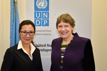 UNDP Administrator Helen Clark (right) with newest Goodwill Ambassador, actress Michelle Yeoh.