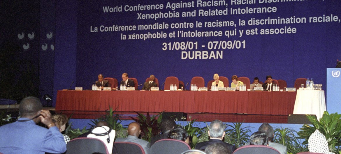 2001年德班大会通过了旨在防止和消除一切形式的种族主义和种族歧视的《德班宣言和行动纲领》  联合国图片／Evan Schneider