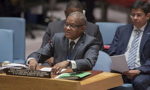 Le Représentant spécial du Secrétaire général pour la République démocratique du Congo (RDC), Mamam S. Sidikou, devant le Conseil de sécurité. Photo ONU/Manuel Elias
