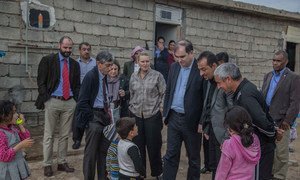 John Ging, Operations Director for the UN Office for the Coordination of Humanitarian Affairs (OCHA) visits displaced families from Sinjar, living in informal settlements in Erbil.