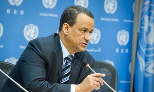 L'Envoyé spécial du Secrétaire général pour le Yémen, Ismail Ould Cheikh Ahmed, informe les médias. Photo : ONU / Loey Felipe