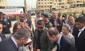 Le Secrétaire général Ban Ki-moon visite le camp de réfugiés de Nahr El Bared, au Liban, en mars 2016. Photo FINUL