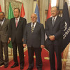 الأمين العام ورئيسا البنك الدولي والبنك الإسلامي للتنمية مع رئيس الوزراء العراقي في بغداد. الصورة: بعثة الأمم المتحدة في العراق