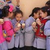 برنامج الأغذية العالمي يطلق برنامج الوجبات المدرسية، والذي يدعم كلا من الأطفال اللبنانيين والسوريين الذين يدرسون في مدارس الابتدائية الحكومية في جميع أنحاء لبنان. WFP/Dina El Kassaby