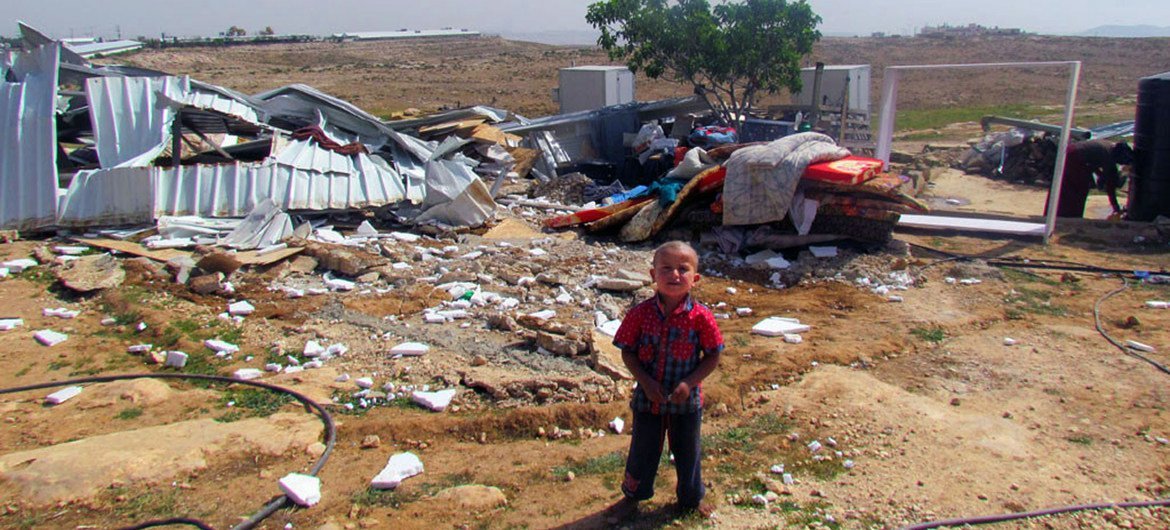 A boy in the Bedouin refugee community of Um al Khayr in the South Hebron Hills where large scale home demolitions by Israeli authorities took place.