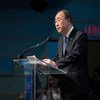 Le Secrétaire général de l’ONU, Ban Ki-moon, lors d'un évènement sur les déplacements forcés organisé à Washington par la Banque mondiale. Photo : Banque mondiale / Grant Ellis