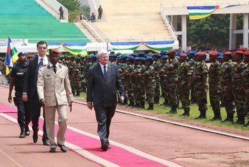 Under-Secretary-General for Peacekeeping Operations Hervé Ladsous (right) attended the inauguration of  Faustin Archange Touadéra, who was  sworn in as President of the Central African Republic (CAR) on 30 March 2016.