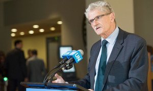 General Assembly President Mogens Lykketoft, briefs journalists following informal dialogues on 12-14 April with nine candidates for the next Secretary-General of the United Nations.