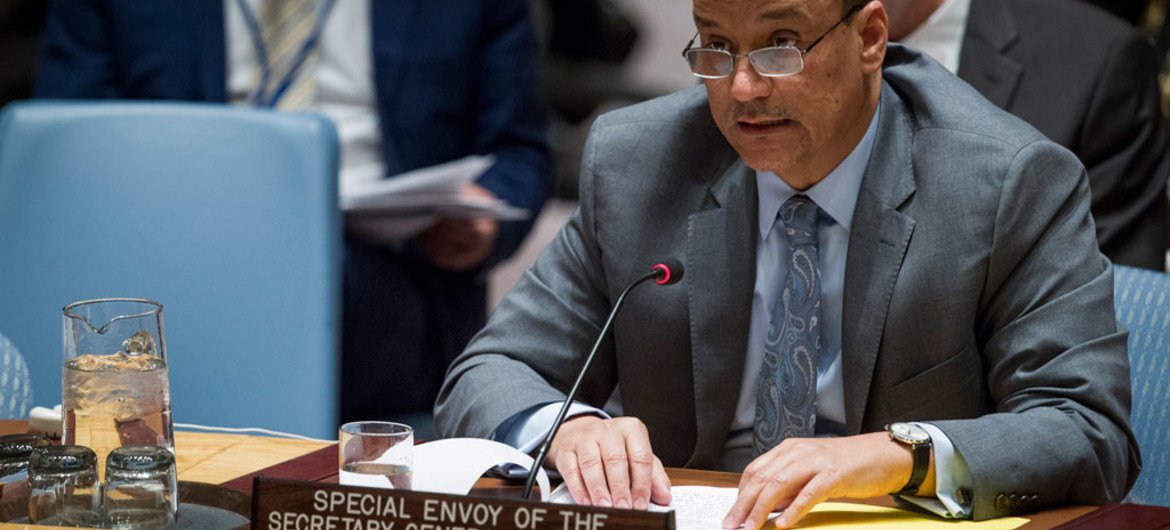 إسماعيل ولد الشيخ أحمد، مبعوث الأمين العام الخاص لليمن، في مجلس الأمن. المصدر: الأمم المتحدة / مانويل الياس