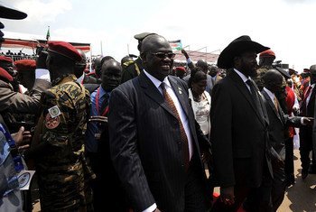 Le Président du Soudan du Sud, Salva Kiir (à droite), et le Premier Vice-président, Riek Machar (photo d’archives). Photo : MINUSS