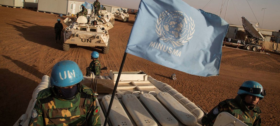 Des casques bleus de la Mission multidimensionnelle intégrée des Nations Unies pour la stabilisation au Mali (MINUSMA).